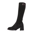 thumbnail image 1 of Polka Stretch Heel Knee High Boots Round Toe Mid Calf Long Footwear, 1 of 8