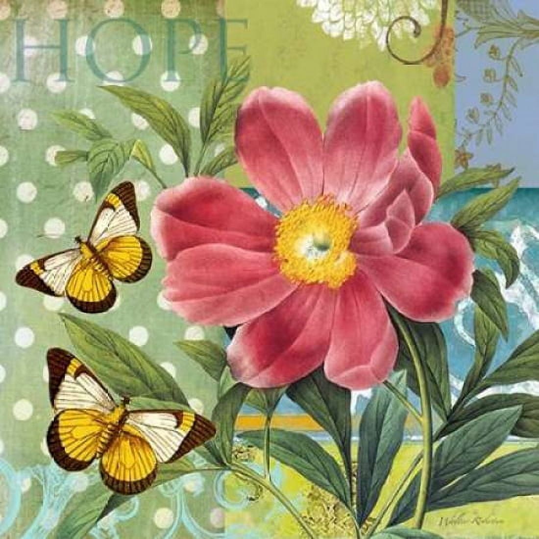 Polka dot Peony Canvas Art - Walter Robertson (24 x 24)