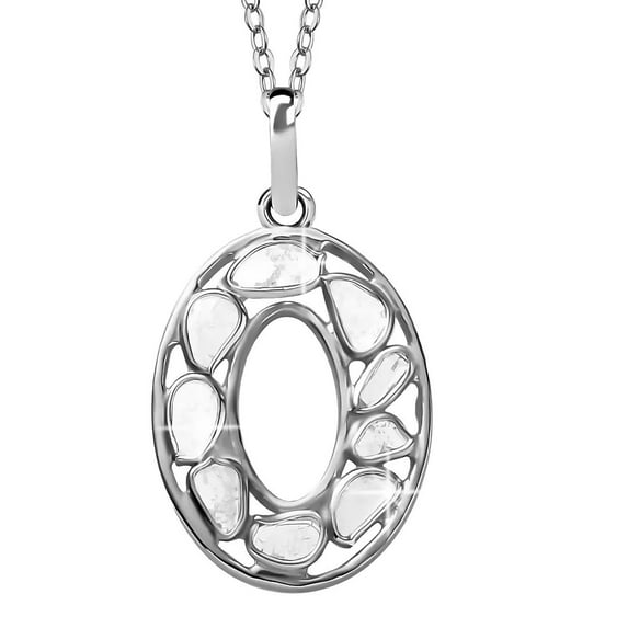 Polki Diamond Initial Necklaces for Women in 925 Sterling Silver Platinum Plated Size 20"- O Letter Necklace I4 Clarity Jewelry Anniversary Wedding Unique Christmas Gifts
