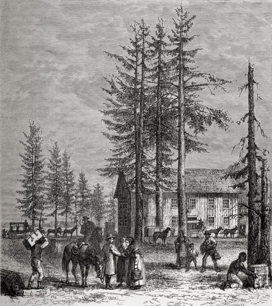 Pollard Station On Lake Donner California America In The 19Th Century From El Mundo En La Mano Published 1875 Canvas Art - Ken Welsh Design Pics (28 x 32)