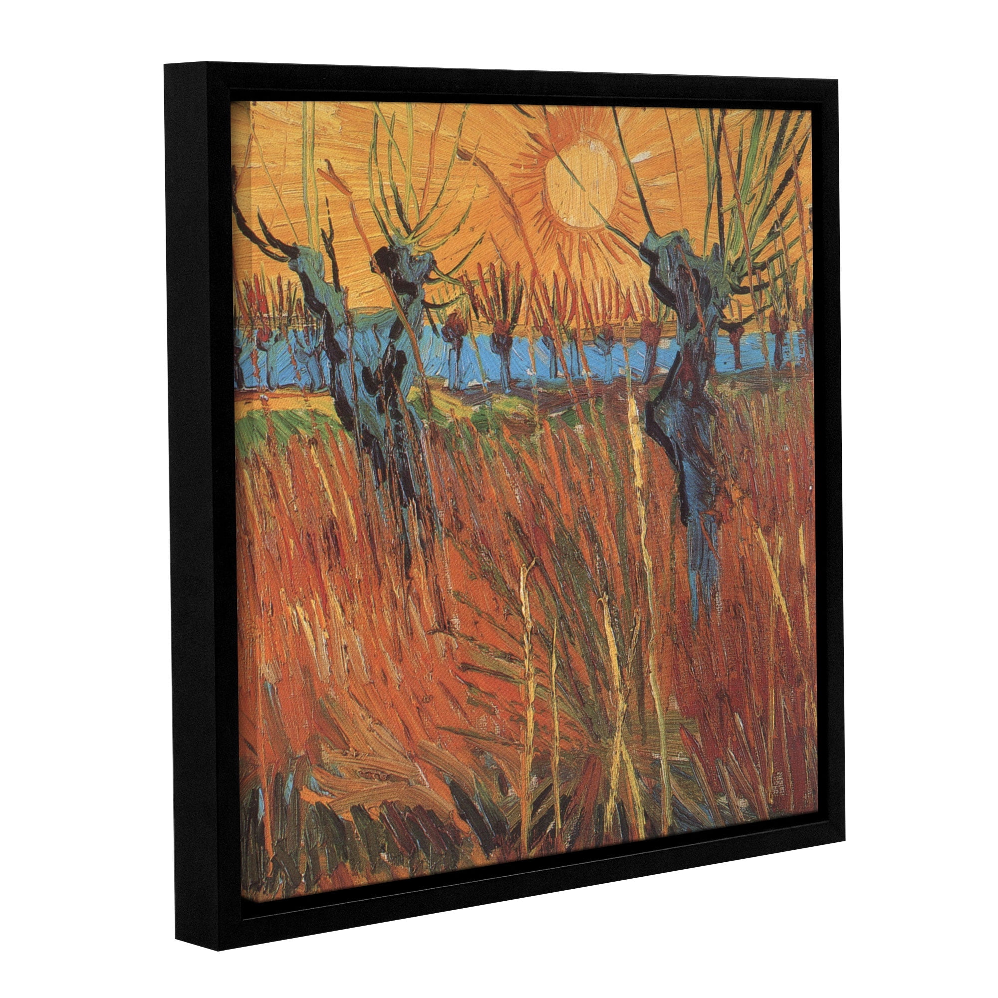 Pollard Willows with Setting Sun (Willows at Sunset) Gallery Wrapped Floater-framed Canvas