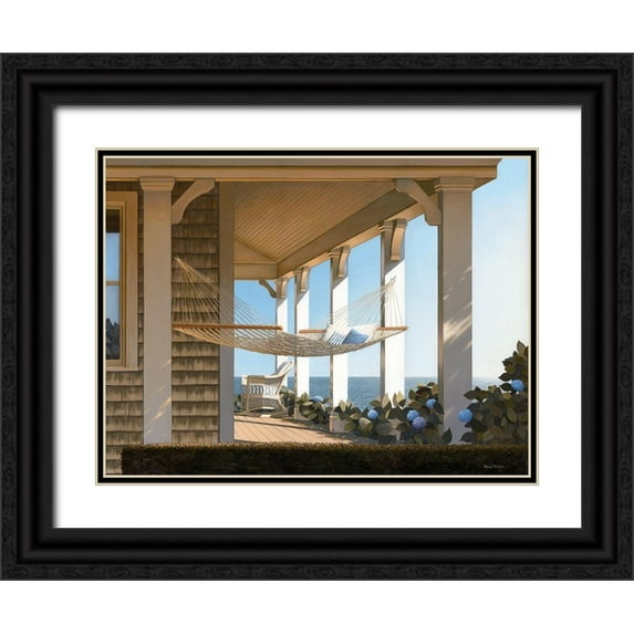 Pollera, Daniel 24x19 Black Ornate Wood Framed with Double Matting Museum Art Print Titled - Seaside Hammock