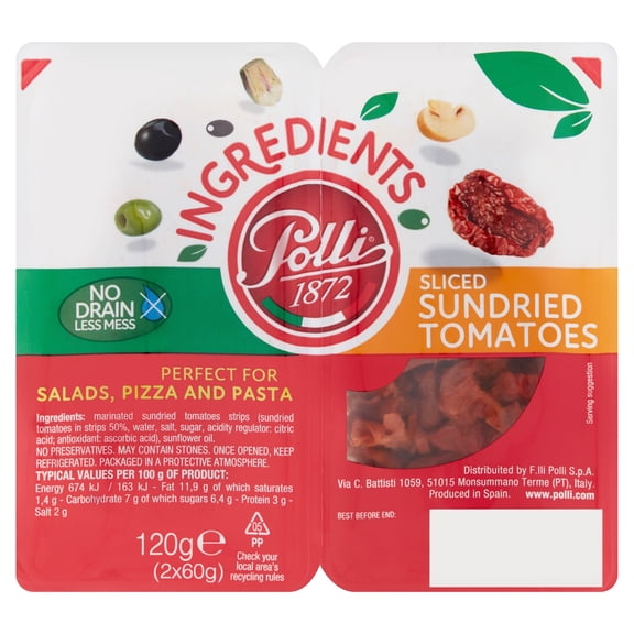 Polli Ingredient Sliced Sundried Tomatoes 120G, Imported from Britain