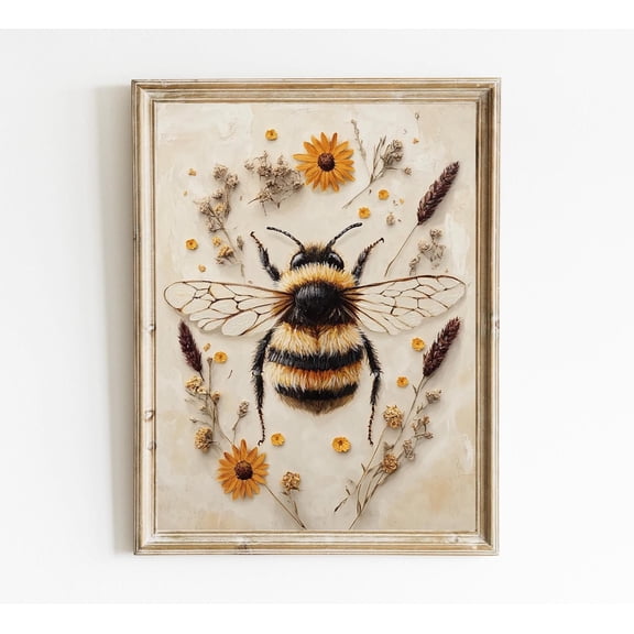 Pollinator Bee Home Decor Poster Whimsical Nature Decor Poster Nursery Decor Poster Floral Art Modern Farmhouse Poster Warm Present Vintage UNFRAMED Poster Size 24x36