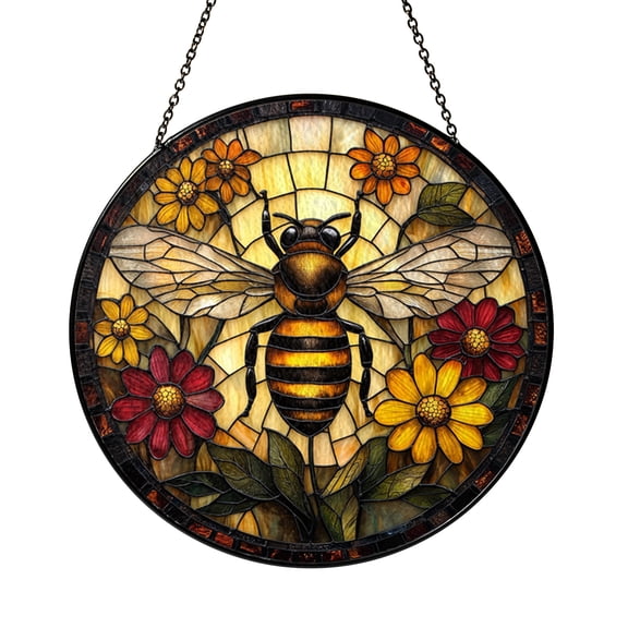 Pollinator Bee Window Sun Catcher, Bright Stained Glass Style Hanging Decor, Garden Lover Gift