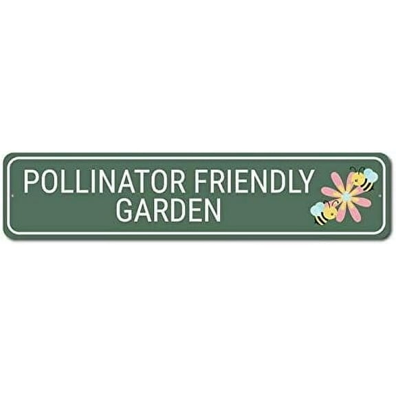 Pollinator Friendly Garden Sign, Backyard Garden Sign, Gardener Gift Metal Sign 4"x16"