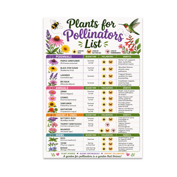 Pollinator Friendly Plant List - Garden Enthusiast - 13x19 Poster Print