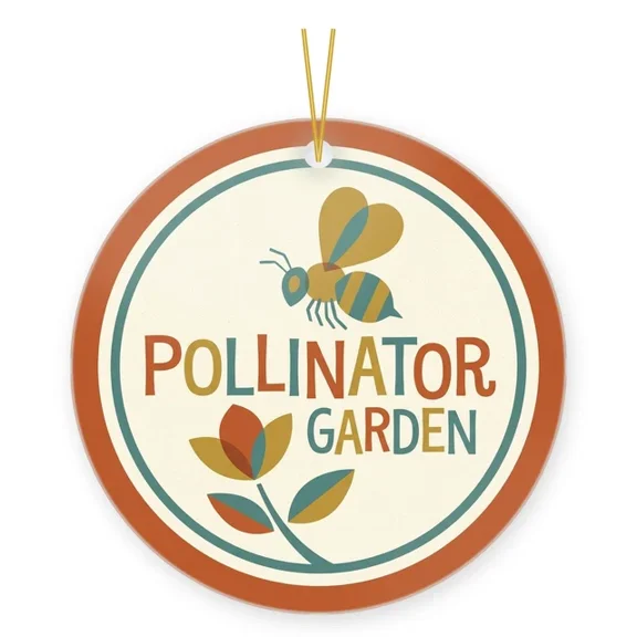 Pollinator Garden Ornament Bee Keeper And Native Plant Gift 2D FLAT CIRCLE Ceramic Ornament