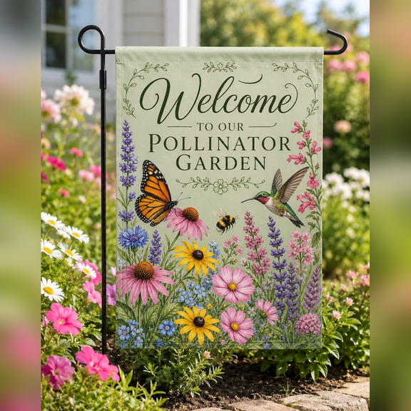 Pollinator Welcome Garden Flag for Outdoor Decor
