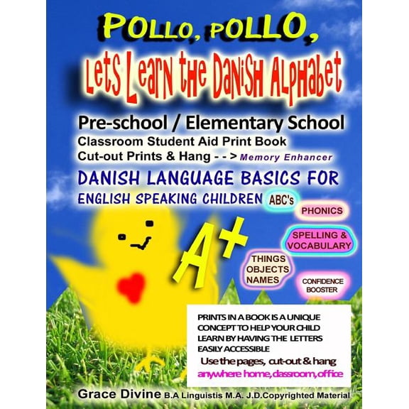 Pollo, Pollo, Lets Learn the Danish Alphabet Pre-school / Elementary School Classroom Student Aid Print Book Cut-out Pri