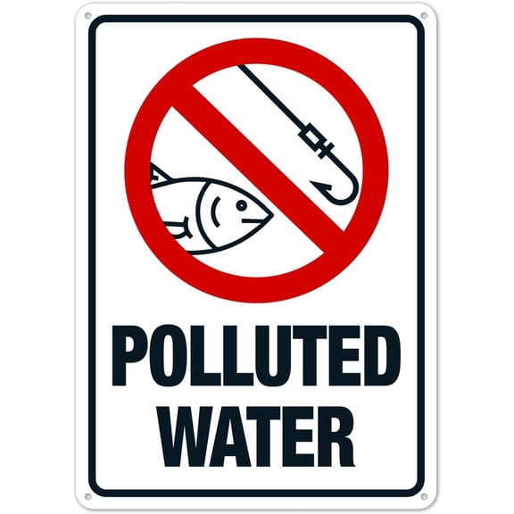 Polluted Water with Graphic Warning Metal Tin Sign 8x12 Inch Informational and Decorative Wall Plaque for Swimming Pool Lake Pond Park Home Business Outdoor Indoor Display