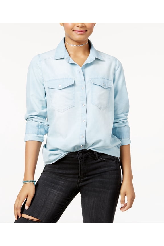 Polly Esther Juniors Cotton Embroidered Denim Shirt Light Chambray M