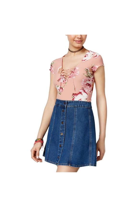 Polly Esther Juniors Lace Up Bodysuit Pink S