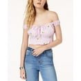 thumbnail image 1 of Polly Esther Juniors Off The Shoulder Crop Top Pink Pineapple Stripe L, 1 of 1