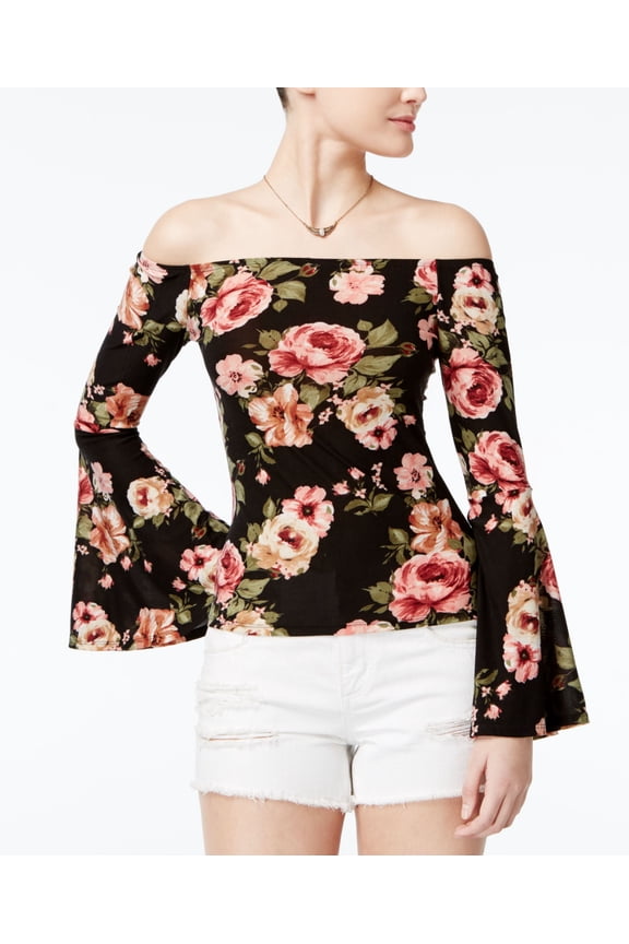 Polly Esther Juniors Off The Shoulder Floral Print Top Bell Blk Floral XS