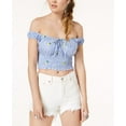 thumbnail image 1 of Polly Esther Juniors Off The Shoulder Crop Top Blue Pineapple Stripe S, 1 of 1