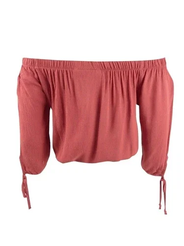 Juniors' Off-The-Shoulder Tie-Sleeve Crop Top - Rust- Medium