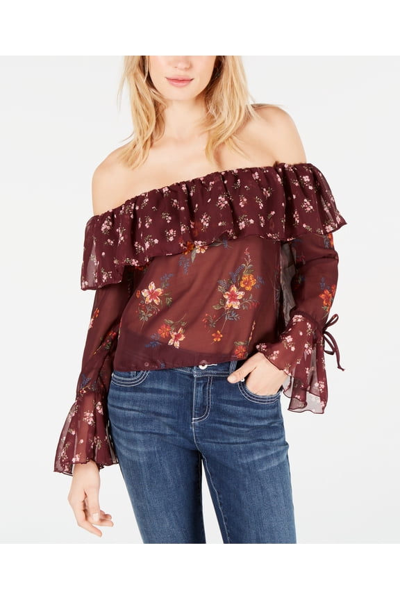 Juniors Printed Off-The-Shoulder Ruffle Blouse Size XL