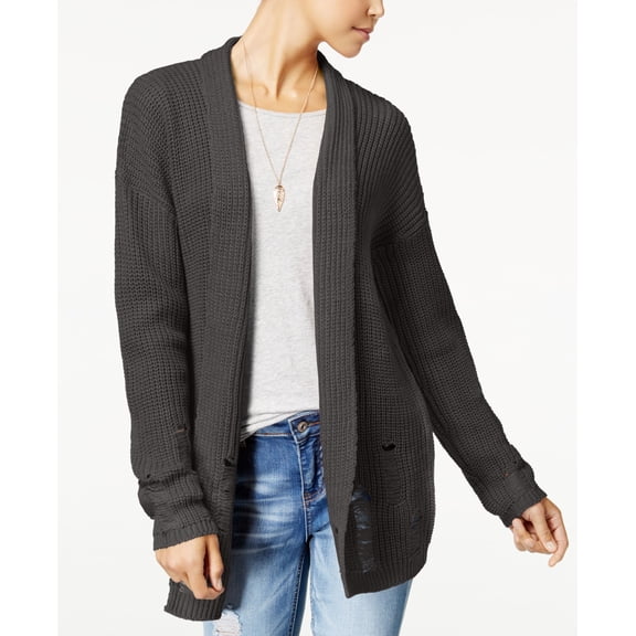 Polly Esther Juniors Ripped Shawl Collar Cardigan Charcoal XL