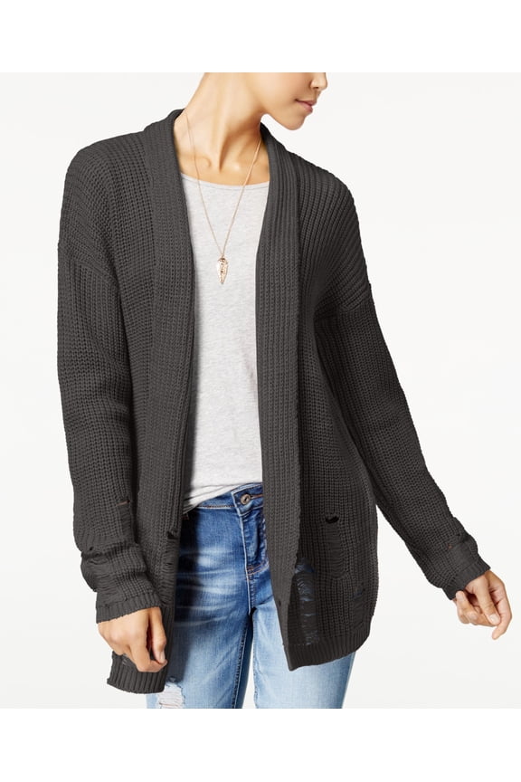 Polly Esther Juniors Ripped Shawl Collar Cardigan Charcoal XL
