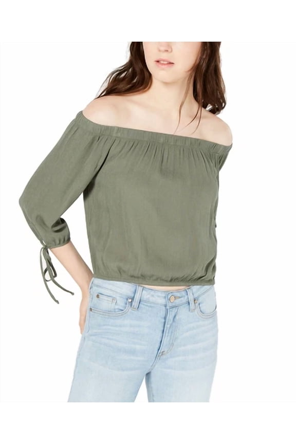 Juniors' Off-The-Shoulder Tie-Sleeve Crop Top