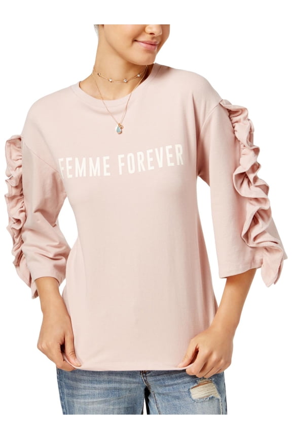 Womens Femme Forever Ruffled Sleeves Knit Sweatshirt