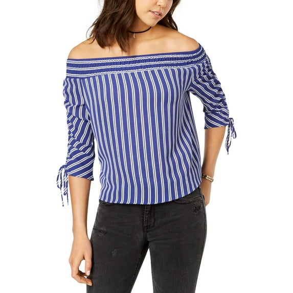 Polly & Esther Womens Juniors Off-The-Shoulders Textured Pullover Top