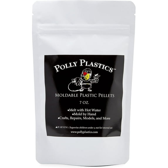 Polly Plastics Moldable Plastic Pellets Thermoplastic Beads, 7 oz, 150°F Heat Strong with Idea