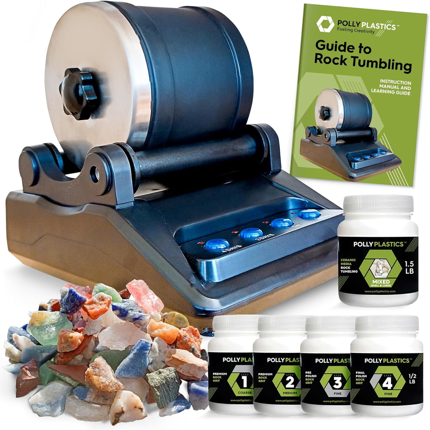 Polly Plastics Rock Polishing Kit with Fast Speed Rock Tumbler, 2lb