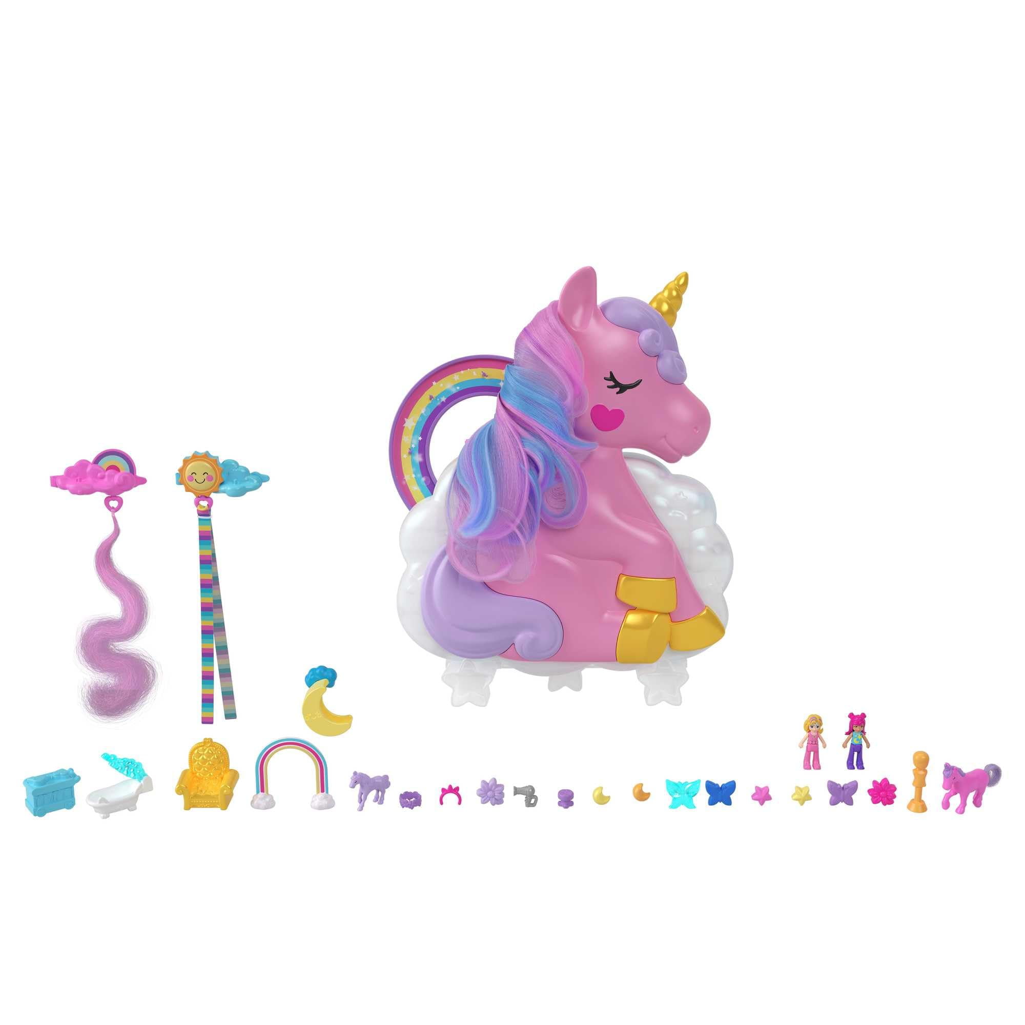 Polly Pocket 2-In-1 Playset, Unicorn Toy with 2 Micro Dolls and 25 Surprise  Accessories, Birthday Cake Countdown