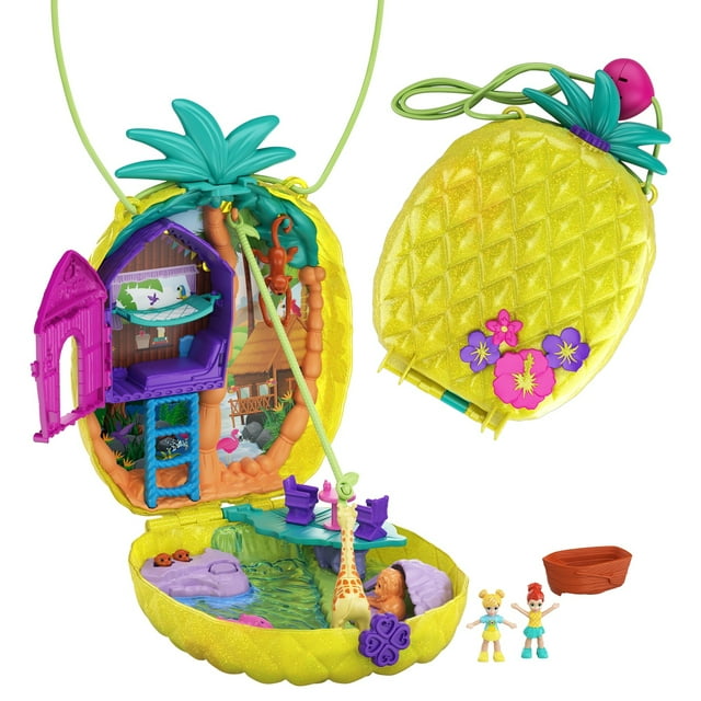 Polly Pocket 2-in-1 Pineapple Purse Playset with Micro Polly and Lila Dolls and Accessories