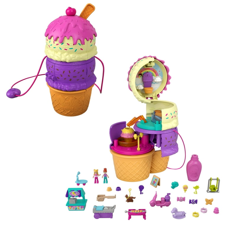 Polly Pocket 2-in-1 Spin 'n Surprise Playground, Travel Toy with 2 Micro  Dolls and 25 Accessories 