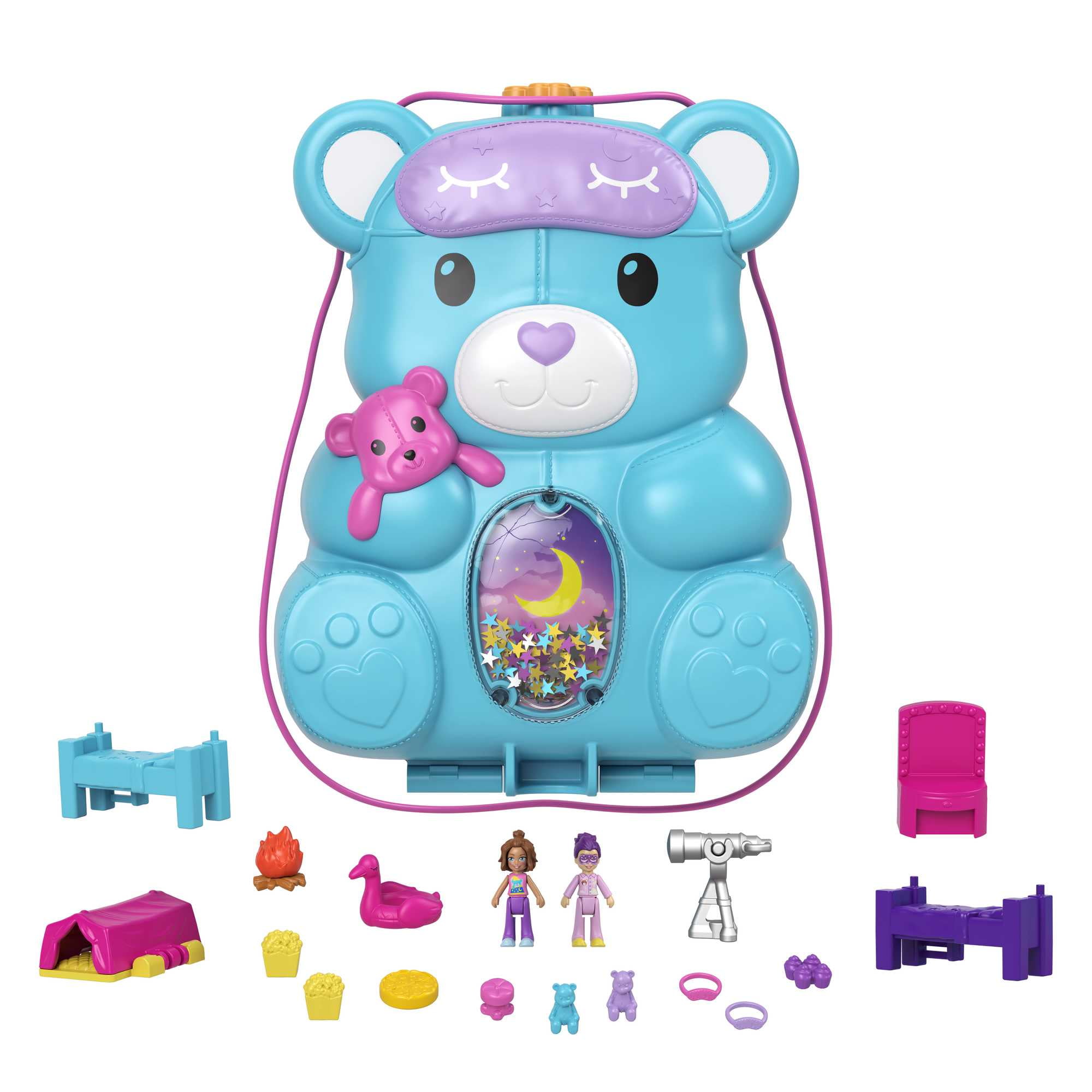 Polly Pocket 2-in-1 Teddy Bear Purse Travel Toy with 2 Micro Dolls and 16 Accessories