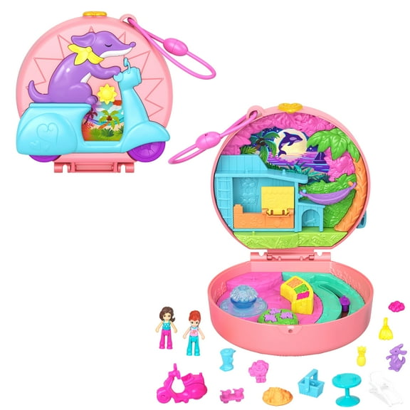 Polly Pocket Adventure Moped Compact with 2 Micro Dolls and Pet, Travel Toy with Animal and Vehicle Accessories