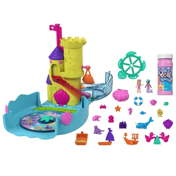 Polly Pocket Bubble Aquarium Playset, Mermaid Toy with 2 Micro Dolls & Water Play Accessories