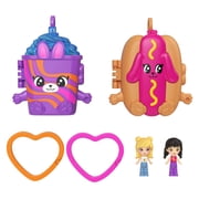 Polly Pocket Doll & Mini Compact Duo, Food-Themed Micro Playsets with 2 Dolls & 2 Keychain Clips