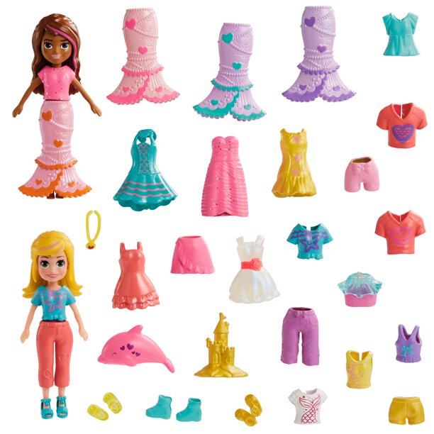 Polly Pocket Dolls & Accessories, 2 Dolls with 25 Themed Accessories, 3inch Scale Fun