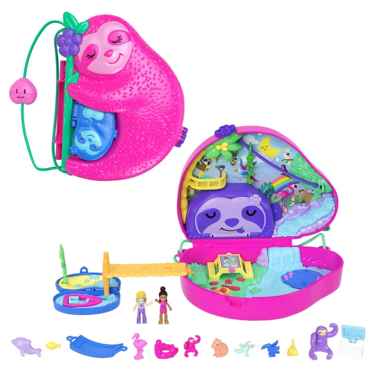 Free Shipping! Polly Pocket Sloth Family 2-in-1 Purse Compact with