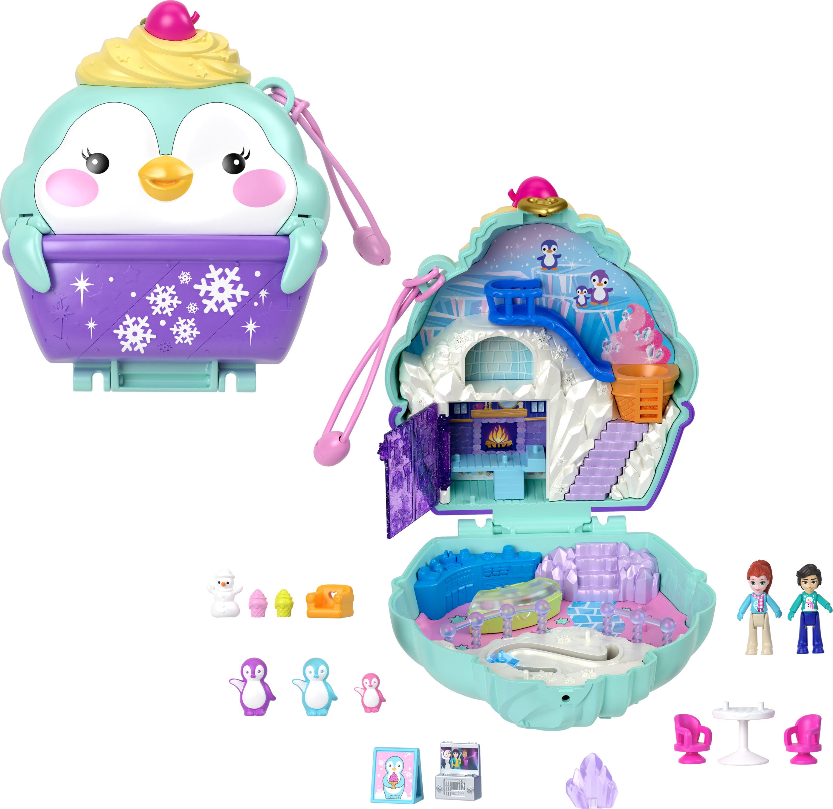 Polly Pocket Dolls and Playset, Travel Toys, Snow Sweet Penguin Compact