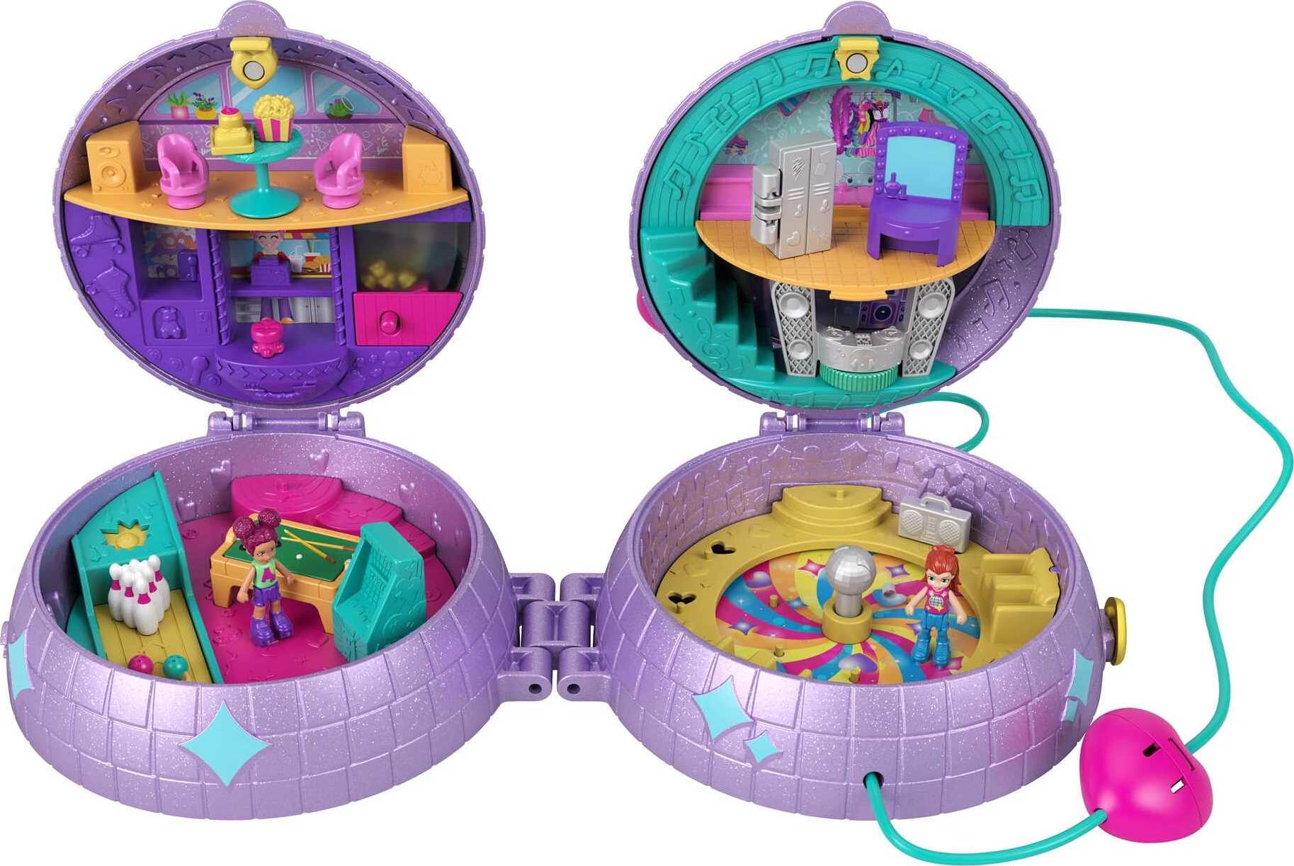 Polly Pocket Double Play Skating Compact, 2-in-1 Playset with 2 Micro Dolls  & 16 Accessories
