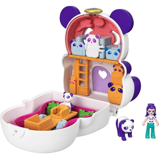 Polly Pocket Flip & Find Panda Compact, Micro Doll, Pet & Accessories, Travel Toy with Flip Bottom