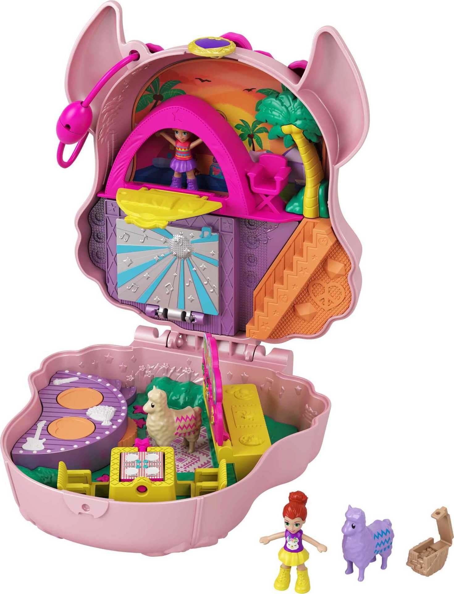 Polly Pocket Llama Music Party Compact, Travel Toy with 2 Micro Dolls & Pet  Llamas, Outdoor Playset