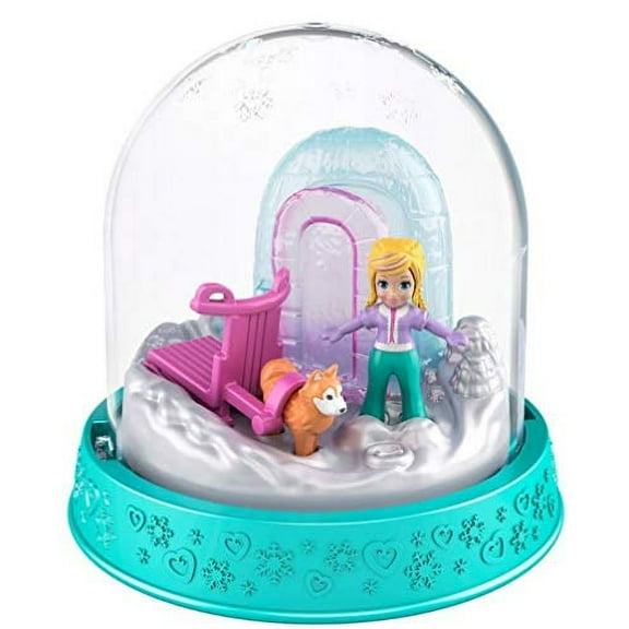 Polly Pocket Mini Snow Globe Winter Christmas 8 x 8 cm Dog Sled Playset