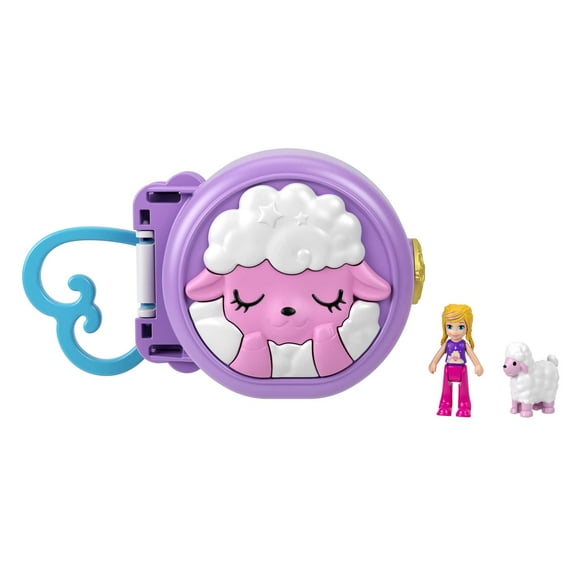 Polly Pocket Pajama Party Sleepy Pets Compact, Travel Toy with Micro Doll & Sheep Figure