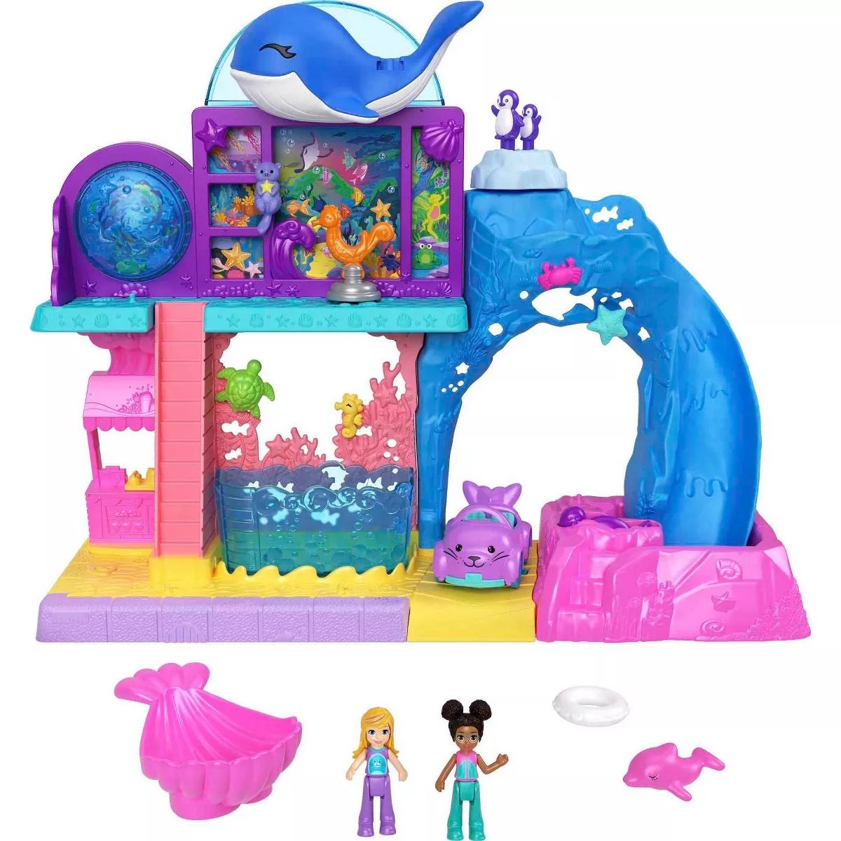 Polly Pocket Pollyville Aquarium Starring Shani Playset with 2 Dolls ...