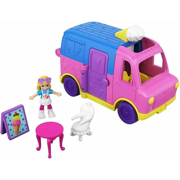 Polly Pocket Pollyville Ice Cream Truck W Ith Polly Doll & Accessories