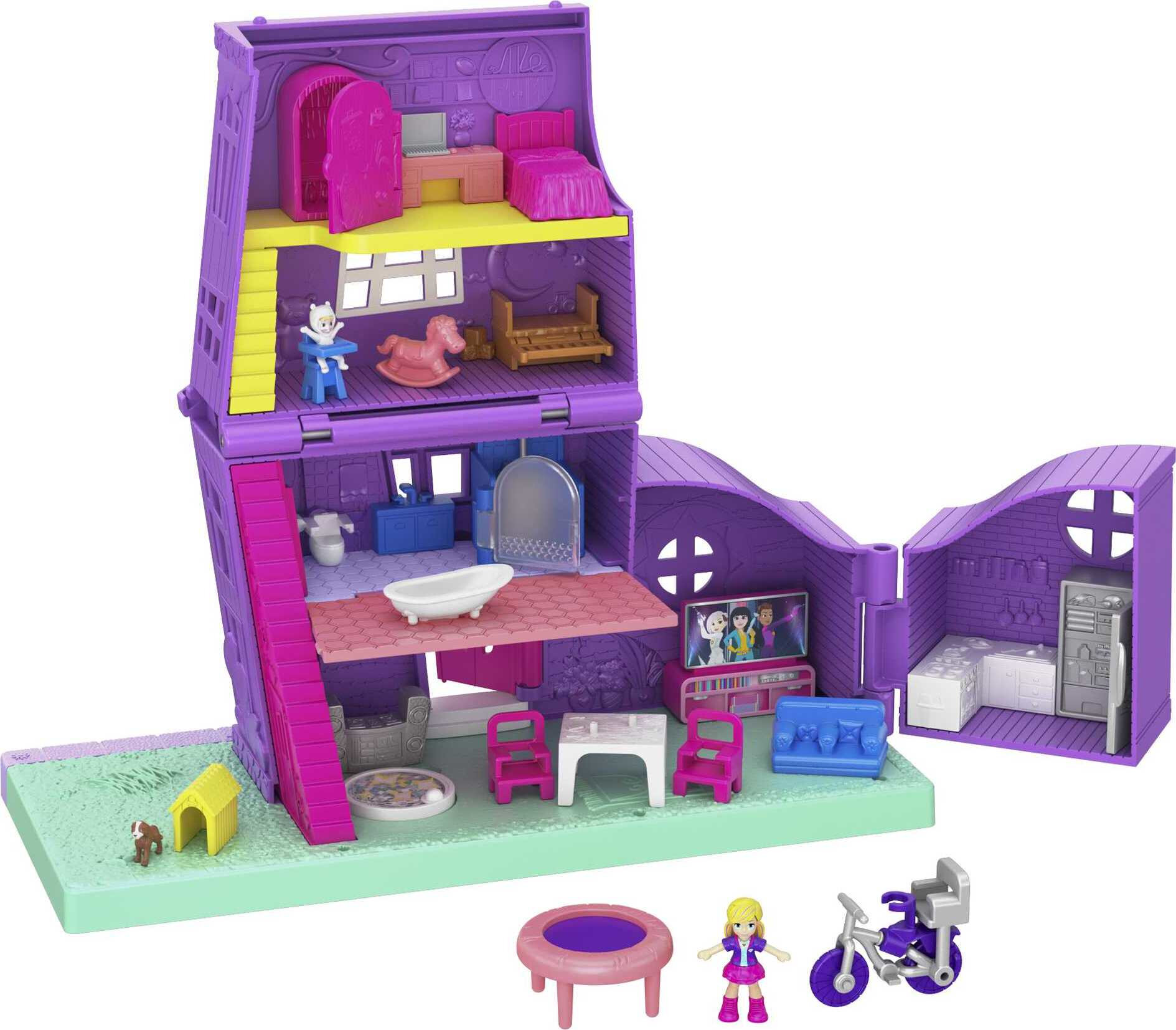 Polly Pocket Pollyville Pocket House Playset, Doll House with Micro Doll, Toy Bike & Furniture Accessories - image 1 of 7