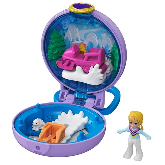 Polly Pocket Pollyville Snow Cabin Compact, Micro Doll & Accessories