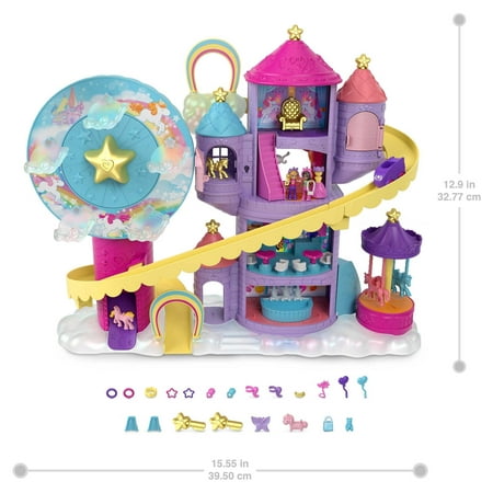 product image of Polly Pocket Rainbow Funland Theme Park Playset, Unicorn Toy with 2 Micro Dolls & 25 Surprises