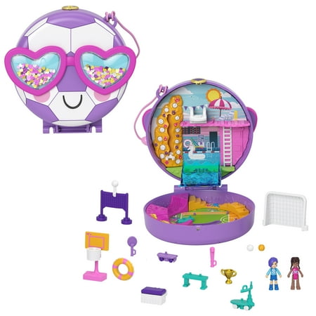 Polly Pocket Soccer Squad Compact Playset with 2 Micro Dolls & Accessories, Travel Toy